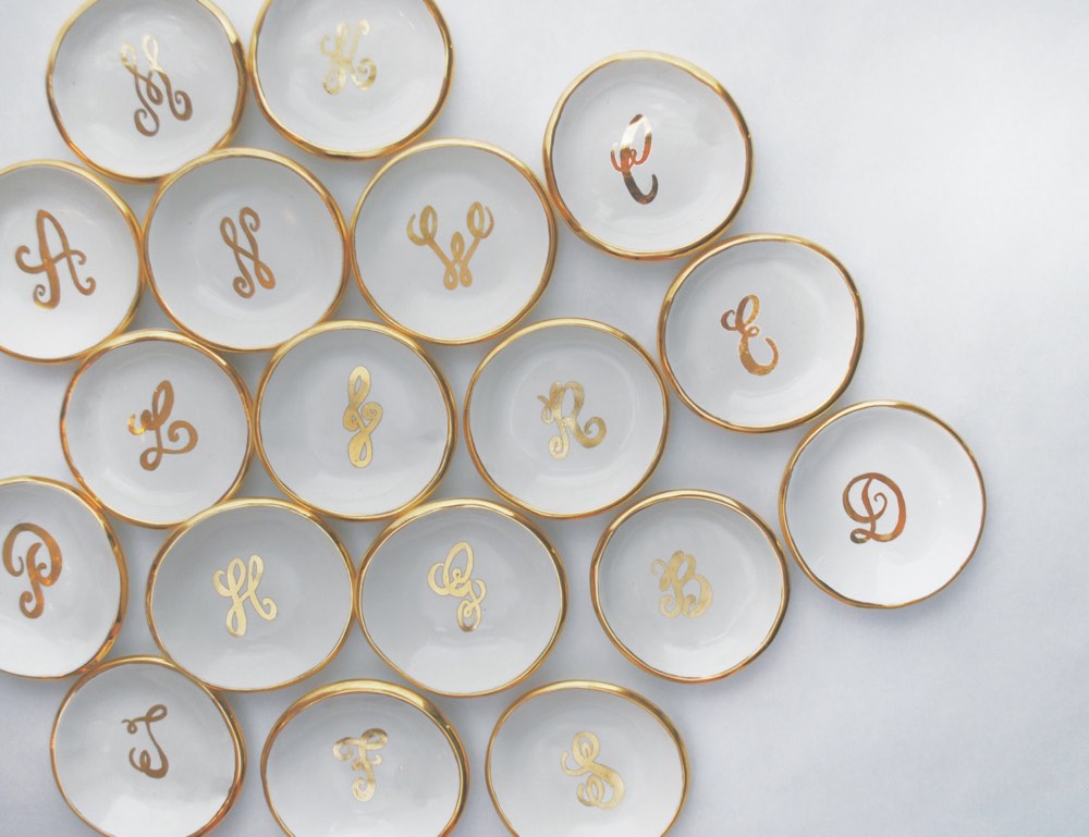 Calligraphy Monogram Handmade Ceramic Ring Dish