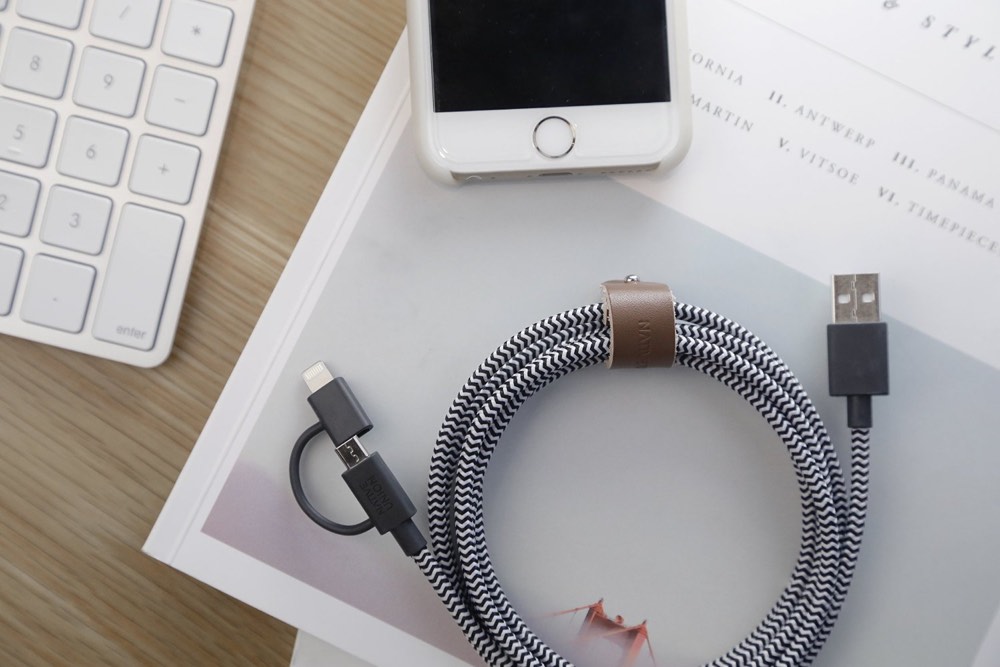 Native Union BELT Twin Head - 6.5ft Charging Cable with Integrated 2-In-1 Adaptor for Apple Lightning and Micro-USB Devices